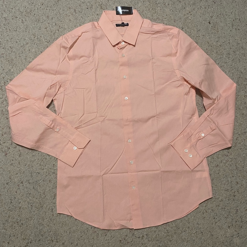 New Exoress Mens 1MX Modern Fit Dress Shirt Long Sleeve Peach Sz M,L